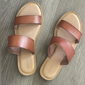 Old Navy Brown Tan Double-Strap Slide Sandals